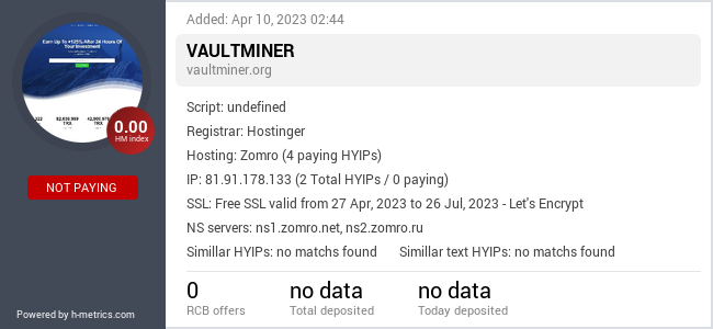 HYIPLogs.com widget for vaultminer.org
