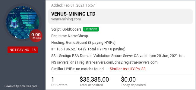 H-metrics.com widget for venus-mining.com