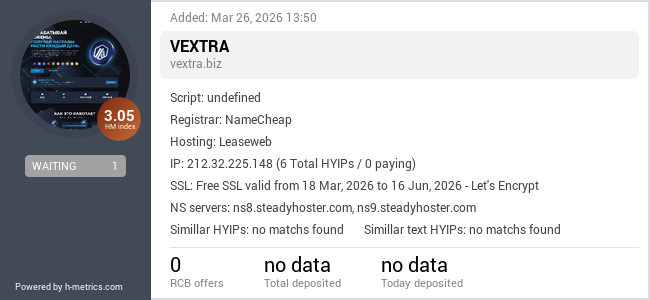 H-metrics.com widget for vextra.biz