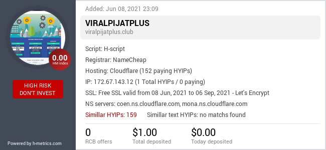 HYIPLogs.com widget for viralpijatplus.club