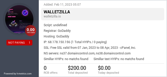 HYIPLogs.com widget for walletzilla.io