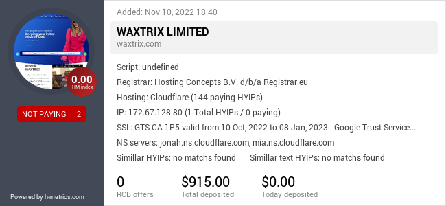 HYIPLogs.com widget for waxtrix.com