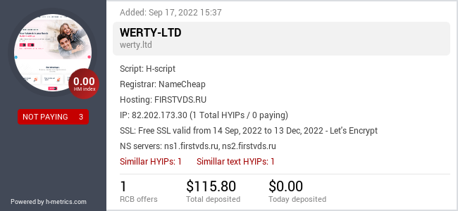 HYIPLogs.com widget for werty.ltd