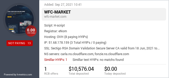 HYIPLogs.com widget for wfc-market.com