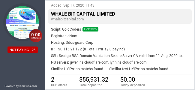 HYIPLogs.com widget for whalebitcapital.com