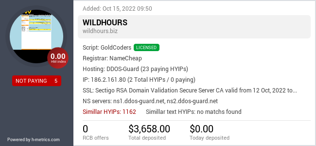 HYIPLogs.com widget for wildhours.biz
