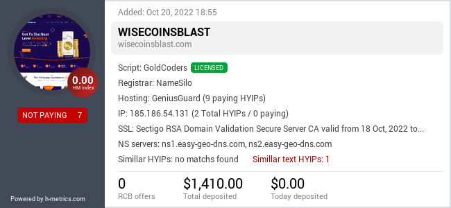 HYIPLogs.com widget for wisecoinsblast.com