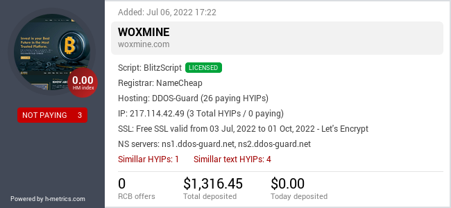 HYIPLogs.com widget for woxmine.com