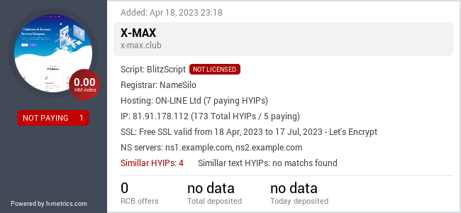 HYIPLogs.com widget for x-max.club