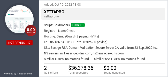 HYIPLogs.com widget for xettapro.io