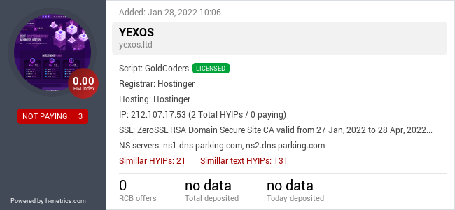 HYIPLogs.com widget for yexos.ltd