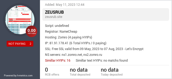 HYIPLogs.com widget for zeusrub.site