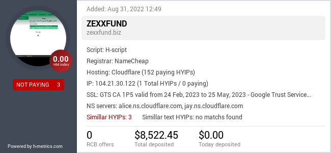 HYIPLogs.com widget for zexxfund.biz