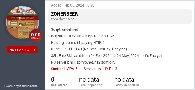 H-metrics.com widget for zonerbeer.tech