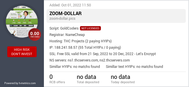 HYIPLogs.com widget for zoom-dollar.pics